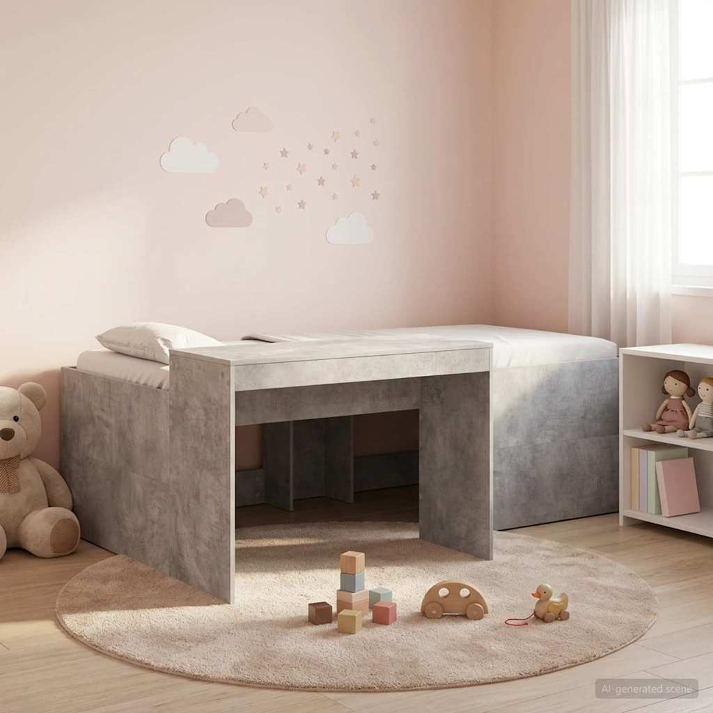 Hoge Bed Frame met Bureau voor Kinderen Betongrijs 90 x 200 cm is nu te koop bij PeponiXL, paradijselijk wonen!