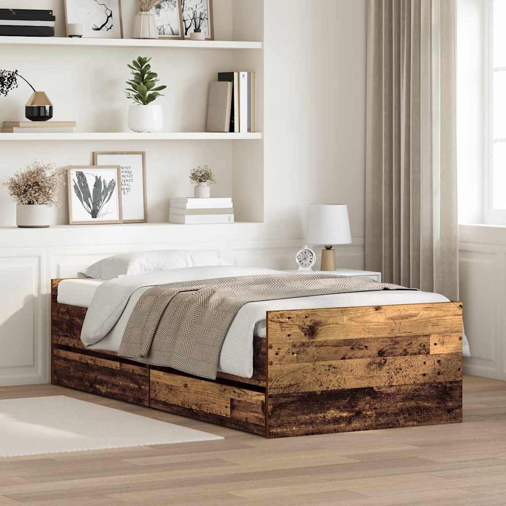 Bedframe met lade Oud Hout 90 x 200 cm Massief grenenhout is nu te koop bij PeponiXL, paradijselijk wonen!