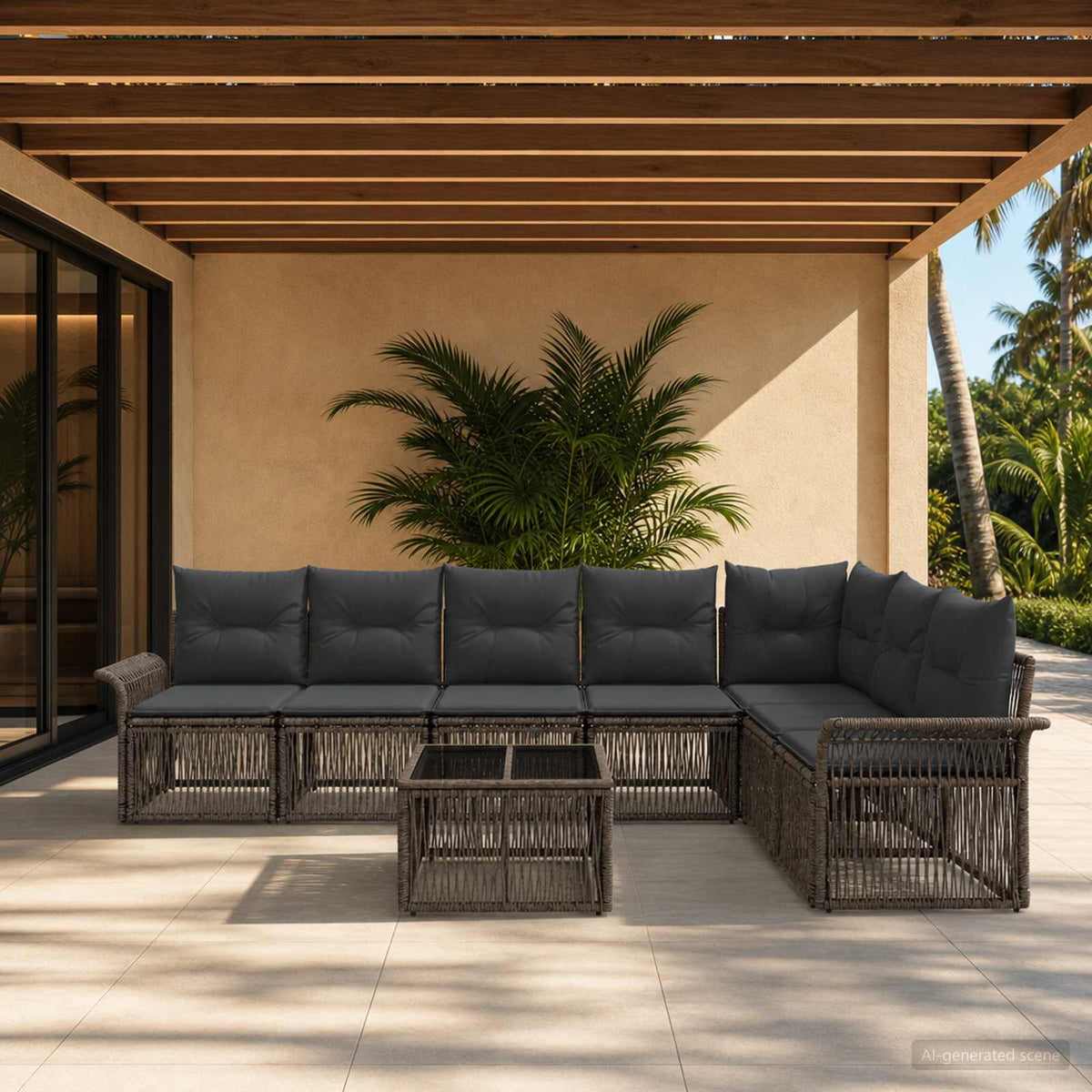 Tuinbankenset 8 pcs Grijs poly rattan is nu te koop bij PeponiXL, paradijselijk wonen!