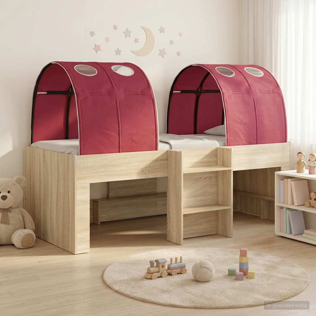 Bed met Tunnel 3 st Sonoma eiken en rood Bewerkt hout is nu te koop bij PeponiXL, paradijselijk wonen!