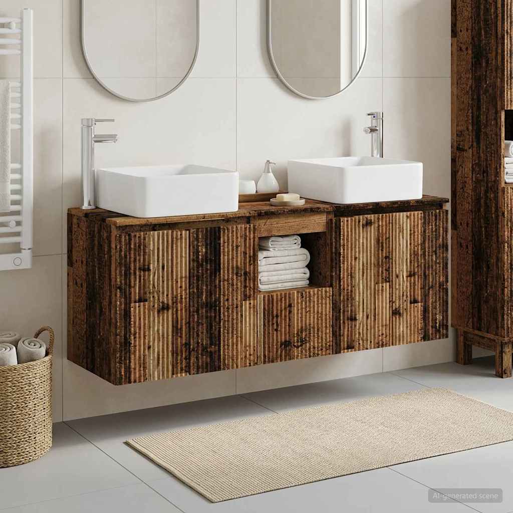 Badkamerkastenset 3 st Oud hout 49,5 x 41 x 63 cm Bewerkt hout is nu te koop bij PeponiXL, paradijselijk wonen!