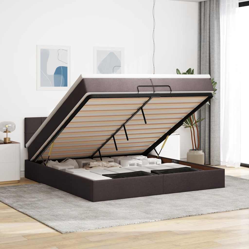 Ottoman bed met matras 200x200 cm stof donkerbruin is nu te koop bij PeponiXL, paradijselijk wonen!