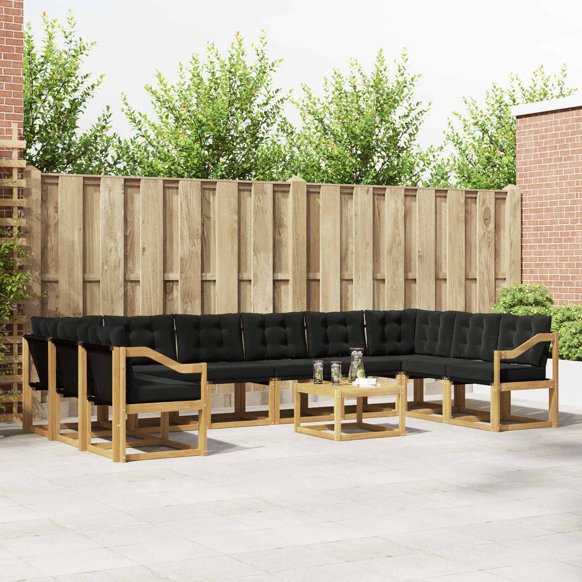 Buiten bankenset met kussen 11 pcs Wit en zwart is nu te koop bij PeponiXL, paradijselijk wonen!