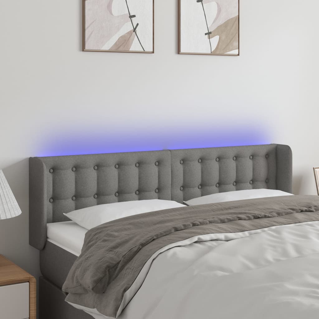Hoofdbord LED 147x16x78/88 cm stof donkergrijs is nu te koop bij PeponiXL, paradijselijk wonen!