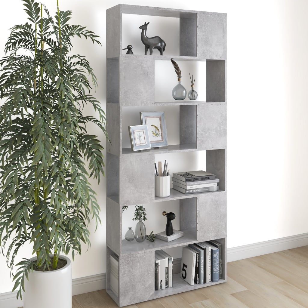 Boekenkast/kamerscherm 80x24x186 cm bewerkt hout betongrijs is nu te koop bij PeponiXL, paradijselijk wonen!