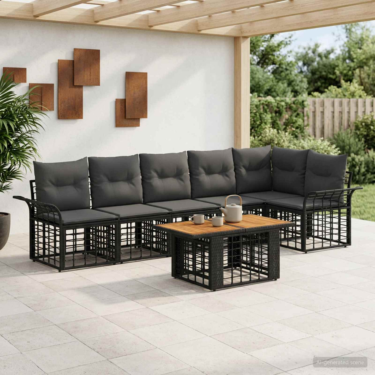 Tuinbankenset 7 st Zwart en Donkergrijs poly rattan is nu te koop bij PeponiXL, paradijselijk wonen!