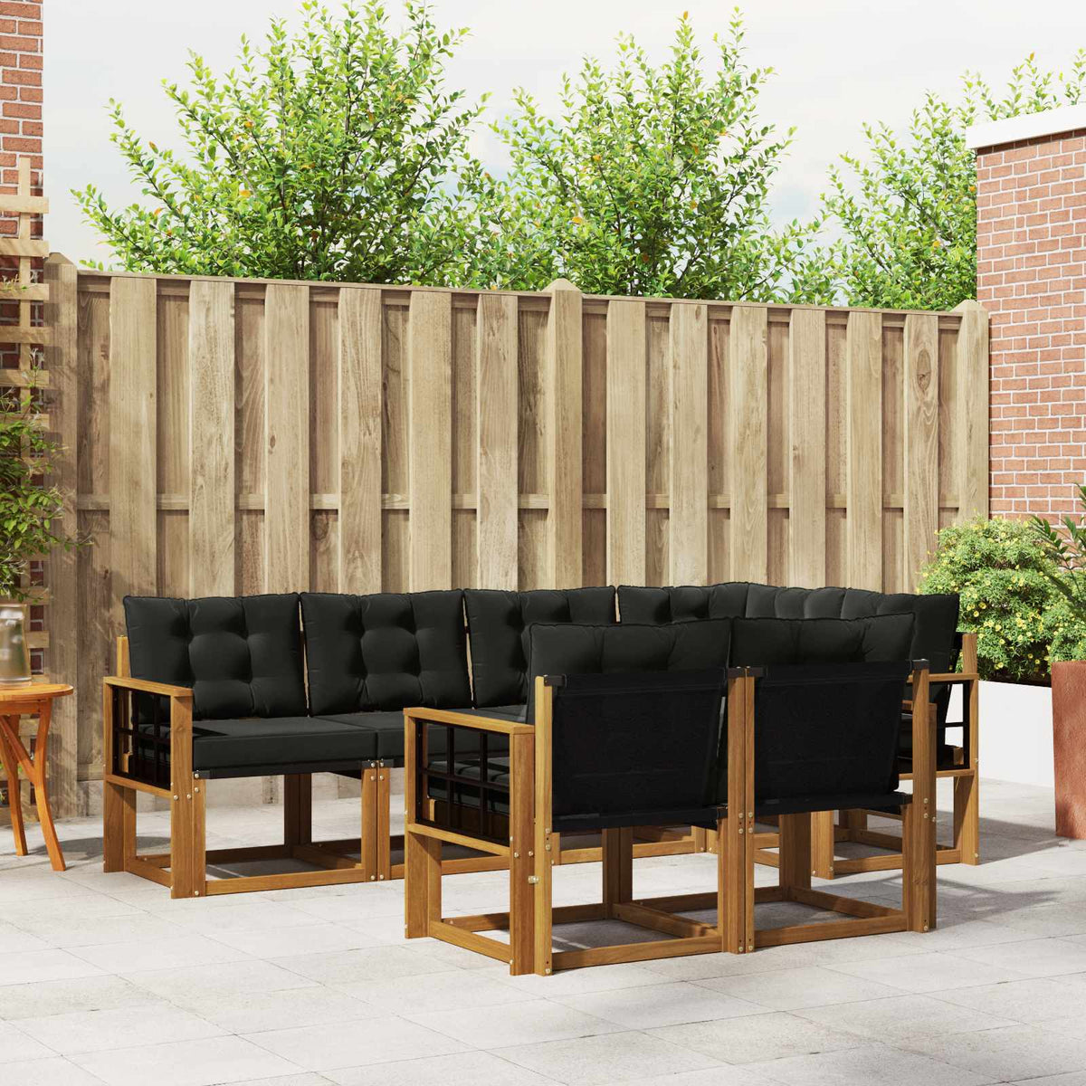 Buiten bankenset met kussen 7 pcs Natuurlijk en Zwart is nu te koop bij PeponiXL, paradijselijk wonen!