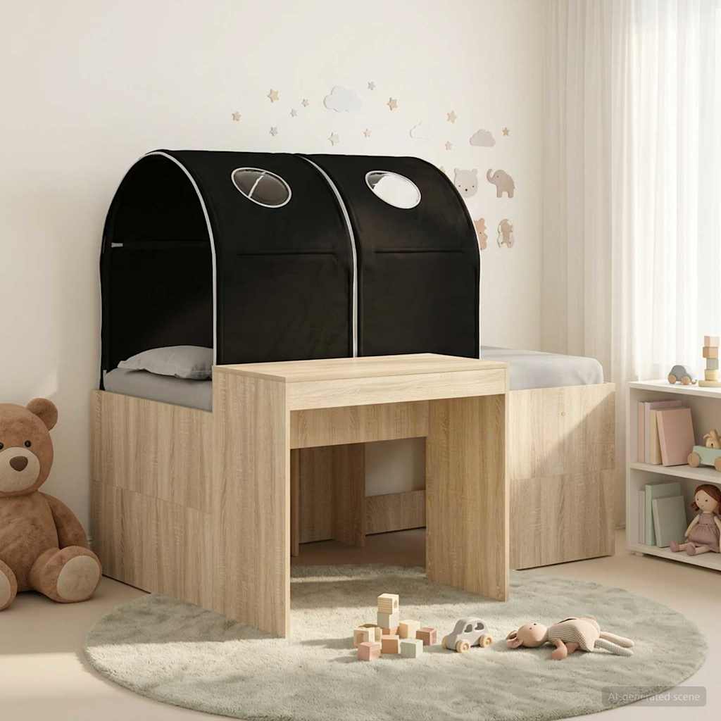 Bed met Tunnel 3 st Artisian Eik en Zwart Bewerkt hout is nu te koop bij PeponiXL, paradijselijk wonen!