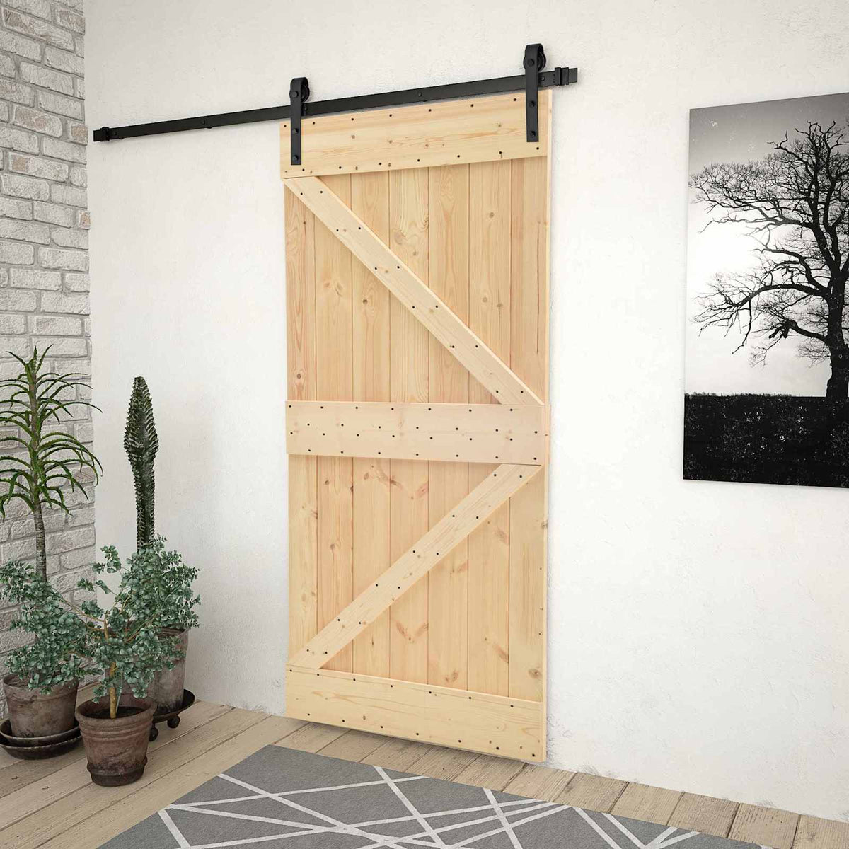 Schuifdeur Naturel en Zwart 80 x 210 cm Massief grenenhout is nu te koop bij PeponiXL, paradijselijk wonen!