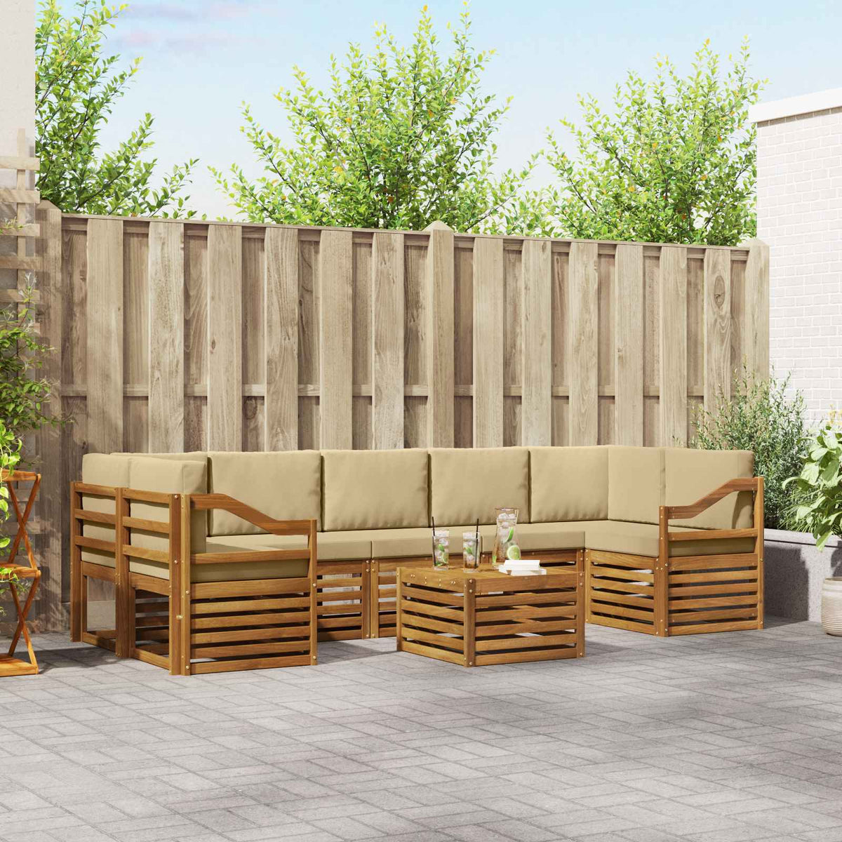 Buiten bankenset 8 pcs Natuurlijk en Beige Massief Acaciahout is nu te koop bij PeponiXL, paradijselijk wonen!