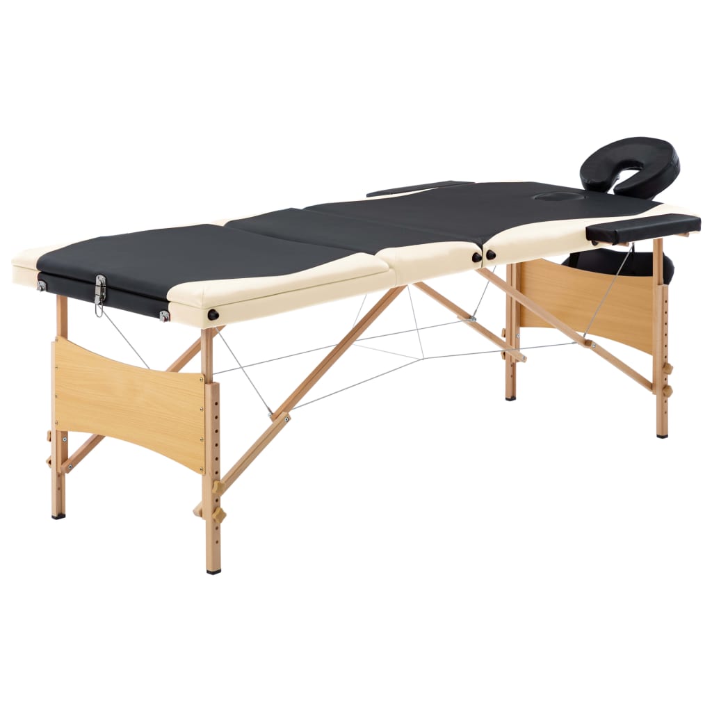 Massagetafel inklapbaar 3 zones hout zwart en beige is nu te koop bij PeponiXL, paradijselijk wonen!