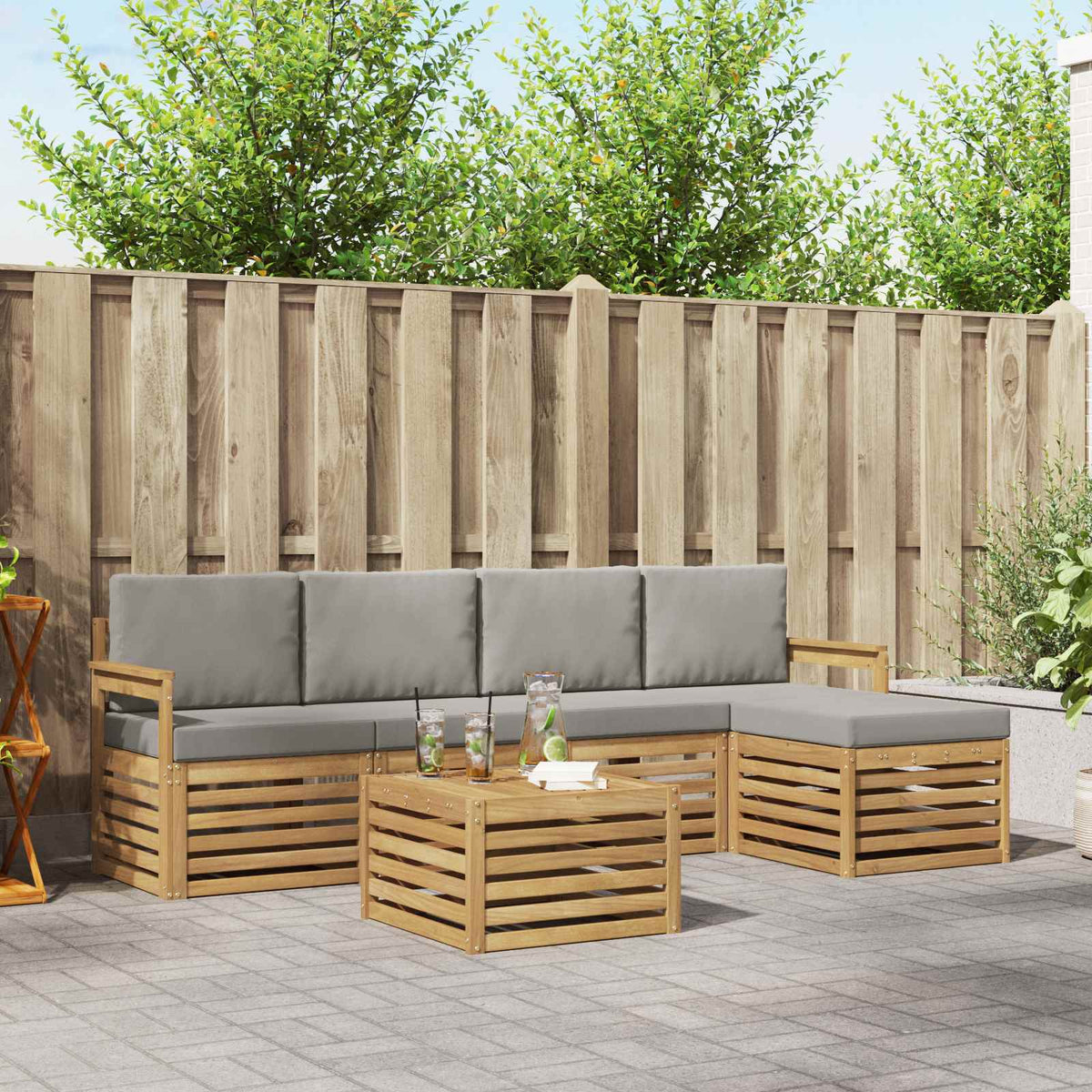 Buiten bankenset 6 pcs Wit en Lichtgrijs 59 x 59 x 37 cm is nu te koop bij PeponiXL, paradijselijk wonen!