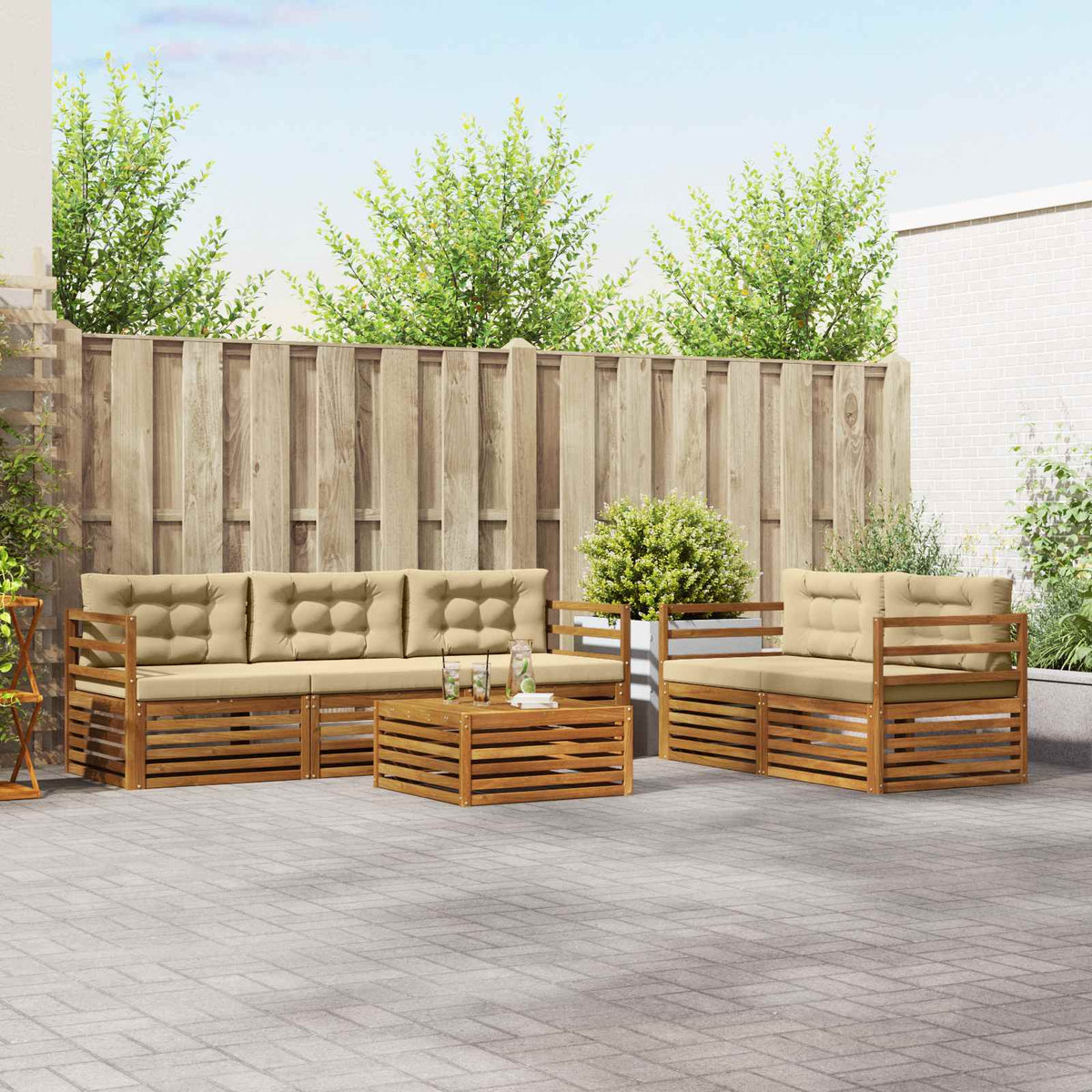 Buiten bankenset met kussen 6 pcs Natuurlijk en Beige is nu te koop bij PeponiXL, paradijselijk wonen!