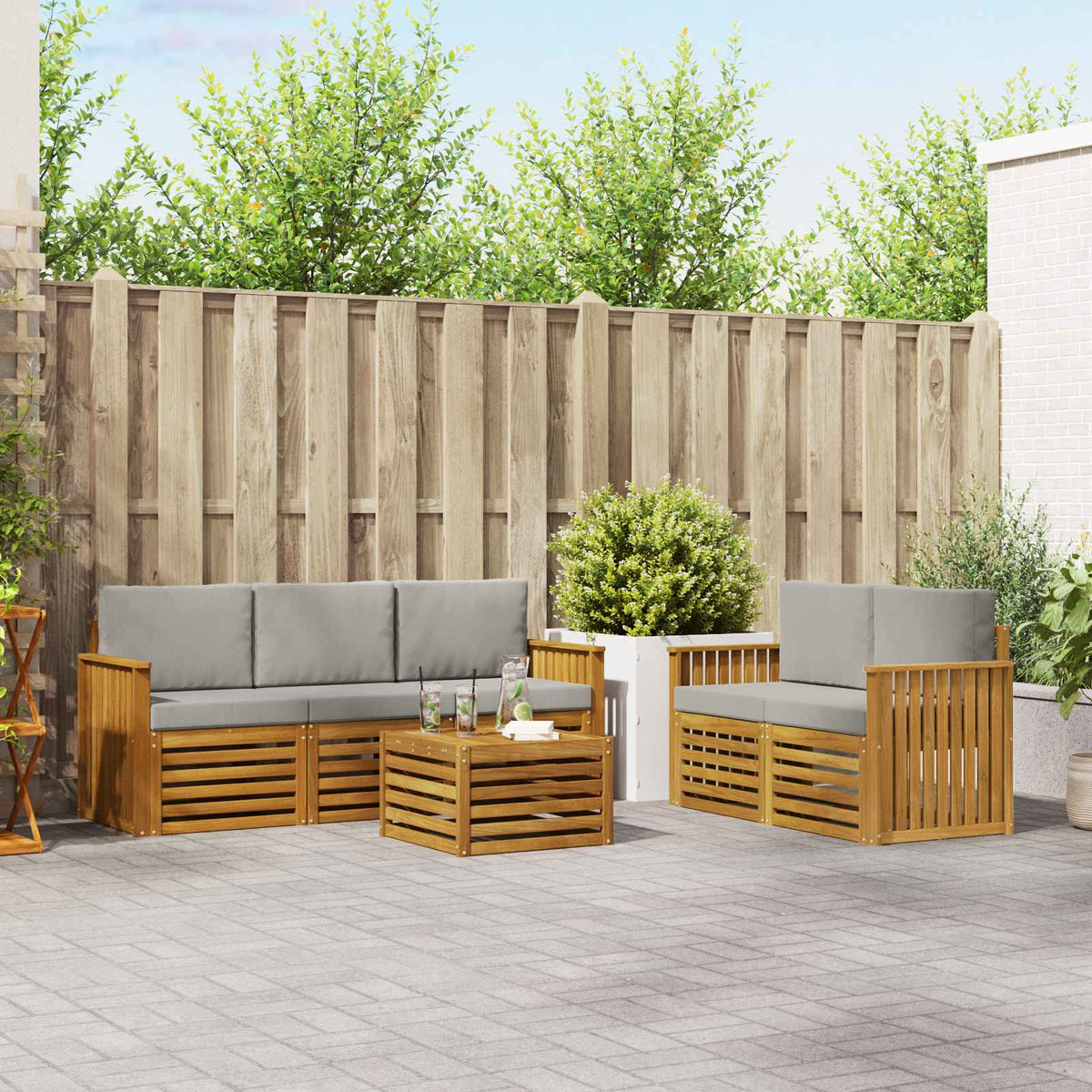 Sofa-Sets 6 pcs Natuurlijk en Lichtgrijs Massief Acaciahout is nu te koop bij PeponiXL, paradijselijk wonen!