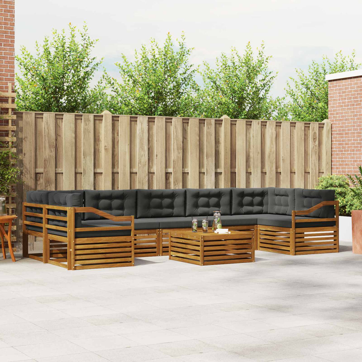 Buiten bankenset met kussen 8 pcs Natuurlijk en Antraciet is nu te koop bij PeponiXL, paradijselijk wonen!