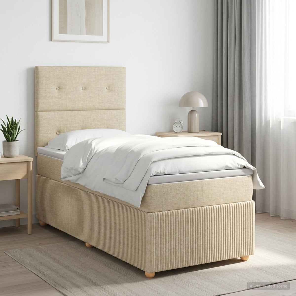 Boxspringbed met matras Crèmekleurig 90 x 190 cm Stof is nu te koop bij PeponiXL, paradijselijk wonen!