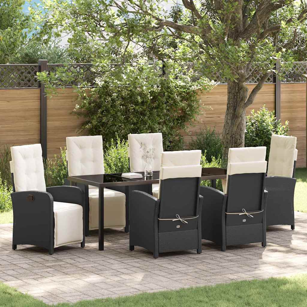 Tuin eettafelset met kussen 7 pcs Zwart poly rattan is nu te koop bij PeponiXL, paradijselijk wonen!