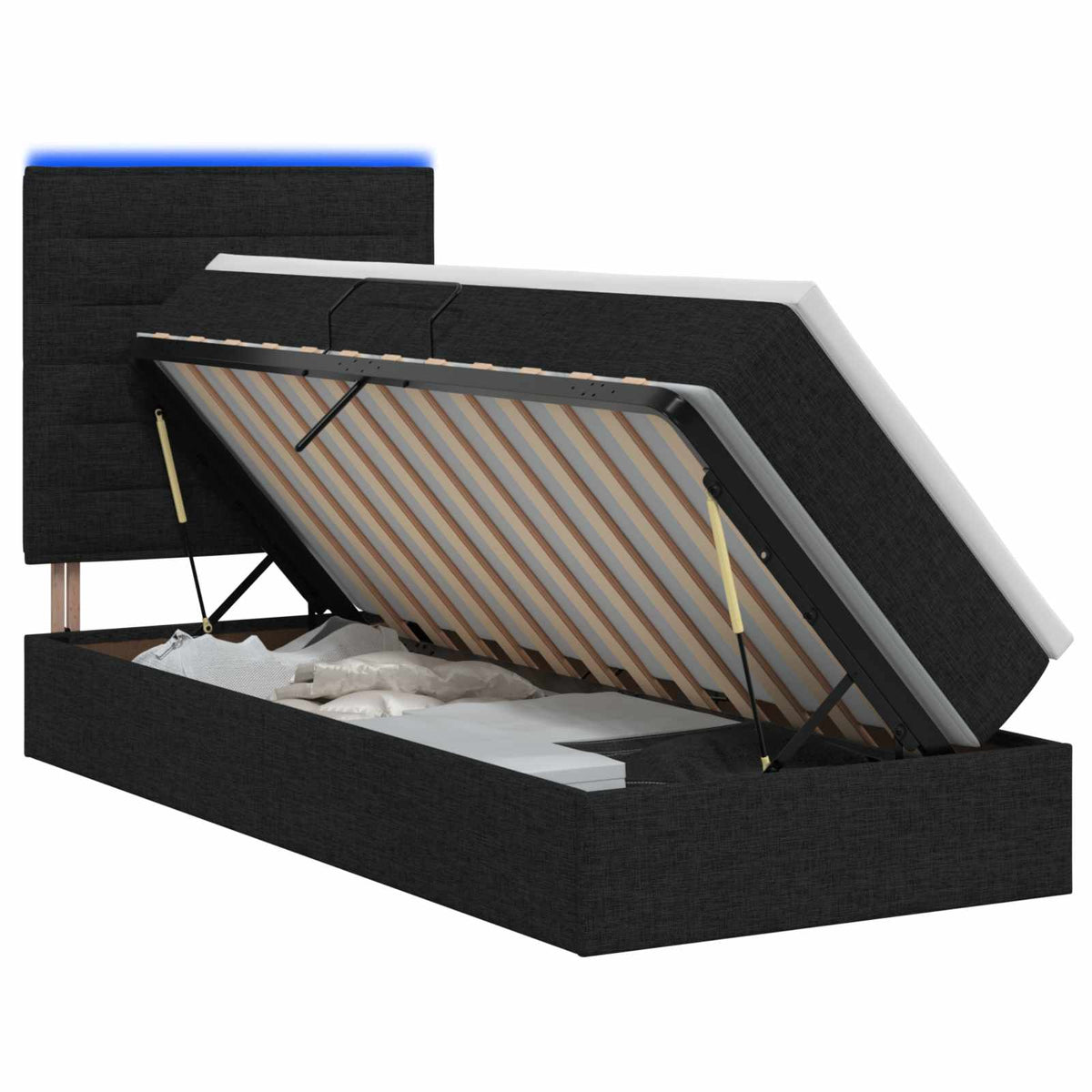 LED Opslagbed met Matras Zwart 90 x 190 cm Stof is nu te koop bij PeponiXL, paradijselijk wonen!