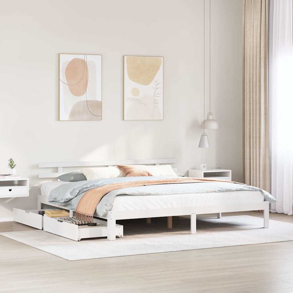 Bedframe met lades massief grenenhout wit 180x200 cm is nu te koop bij PeponiXL, paradijselijk wonen!
