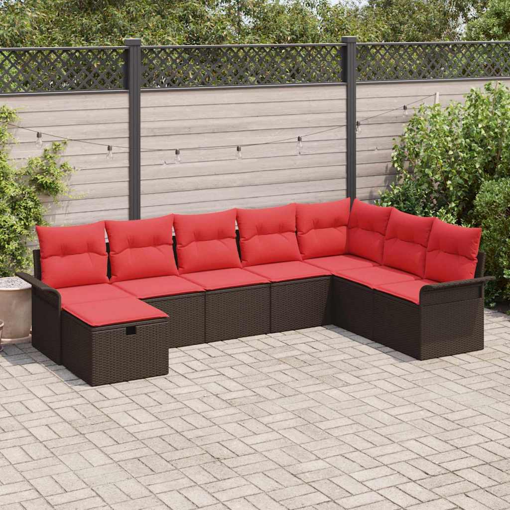 Tuin Sofa Set met kussen 8 pcs Bruin en Rood poly rattan is nu te koop bij PeponiXL, paradijselijk wonen!
