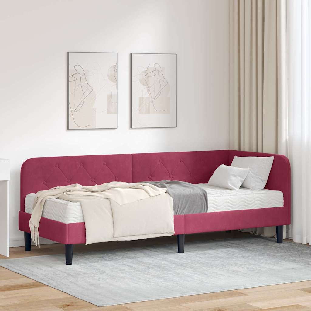 Hoekbedframe Wijnrood 80 x 200 cm Fluweel is nu te koop bij PeponiXL, paradijselijk wonen!