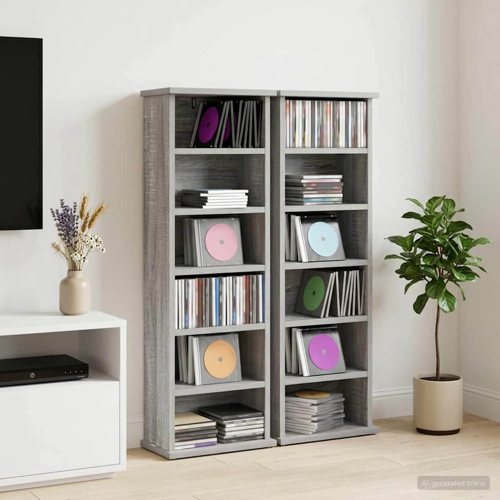 CD Kast 2 st Grijs Sonoma 60 x 17 x 92 cm Bewerkt hout is nu te koop bij PeponiXL, paradijselijk wonen!