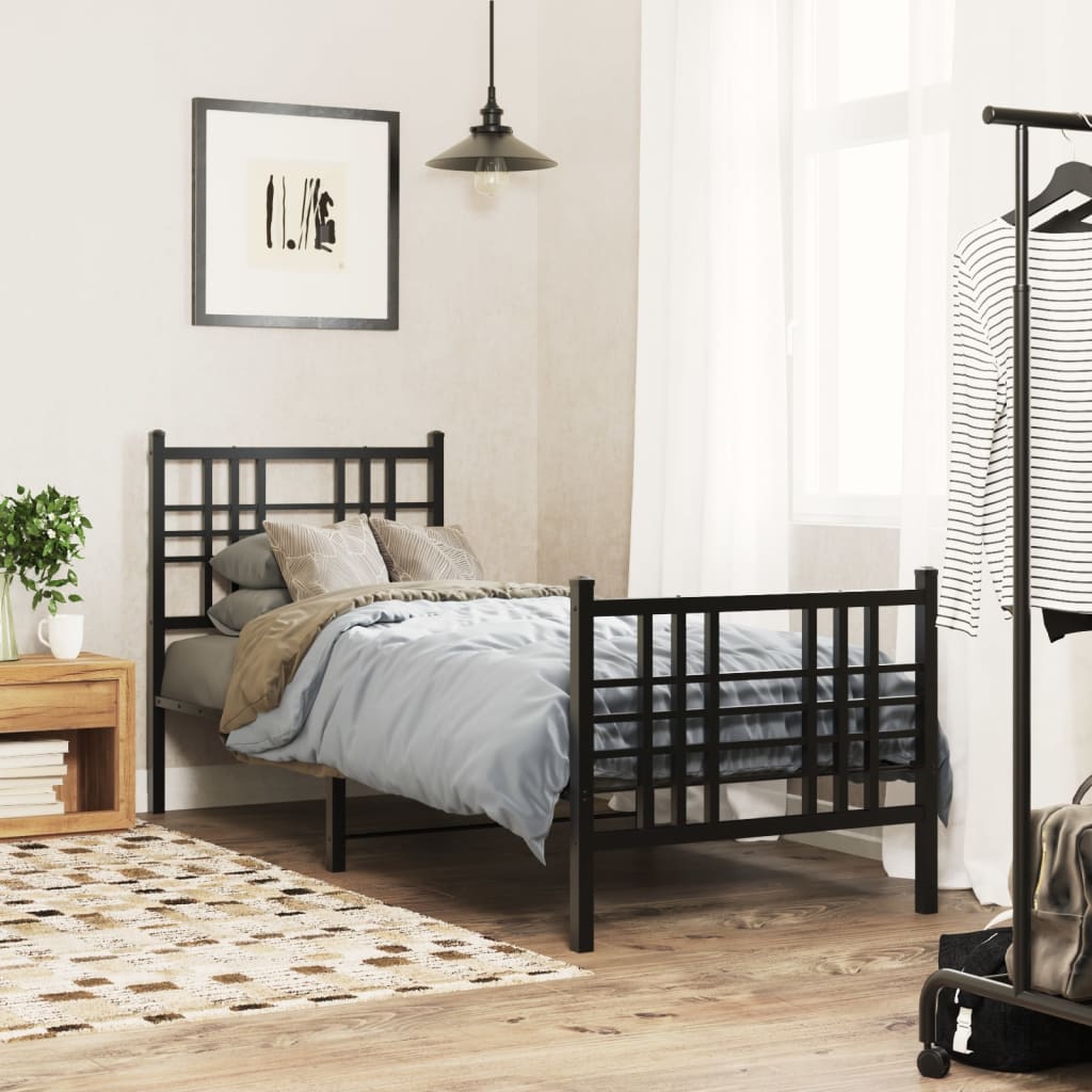Bedframe met hoofd- en voeteneinde metaal zwart 80x200 cm is nu te koop bij PeponiXL, paradijselijk wonen!