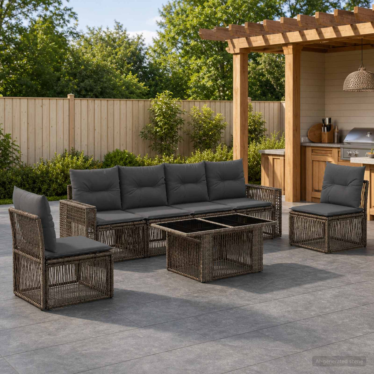 Tuinbankenset 7 st Grijs en Donkergrijs poly rattan is nu te koop bij PeponiXL, paradijselijk wonen!