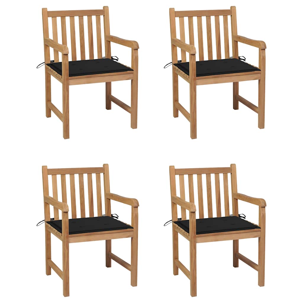 Tuinstoelen 4 st met zwarte kussens massief teakhout is nu te koop bij PeponiXL, paradijselijk wonen!