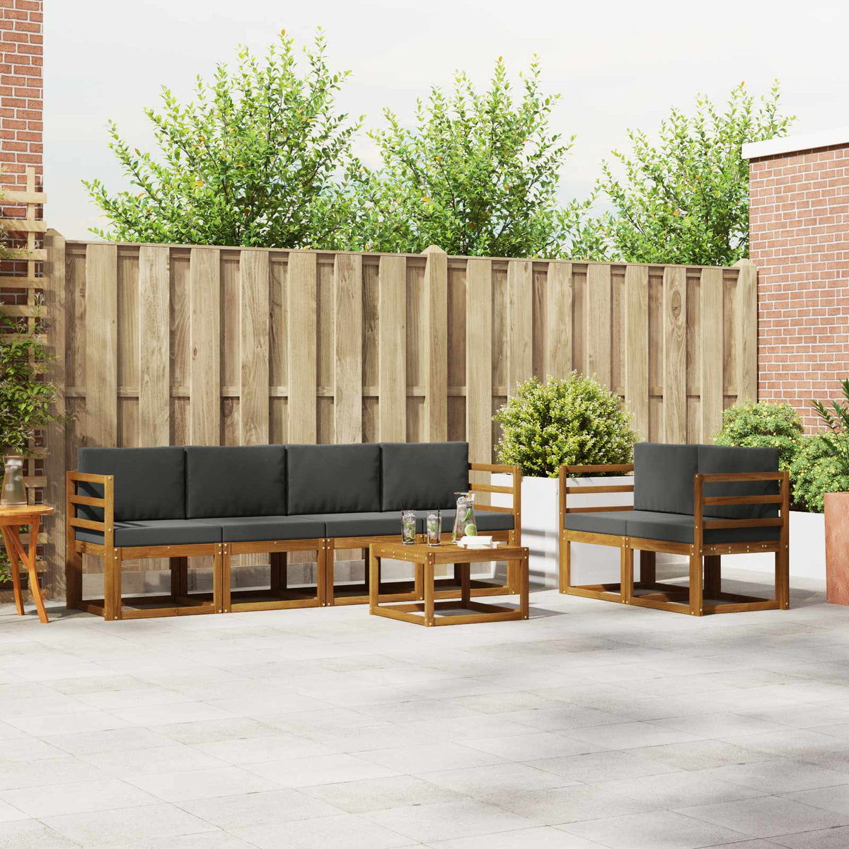 Buiten bankenset met kussen 7 pcs Natuurlijk en Antraciet is nu te koop bij PeponiXL, paradijselijk wonen!