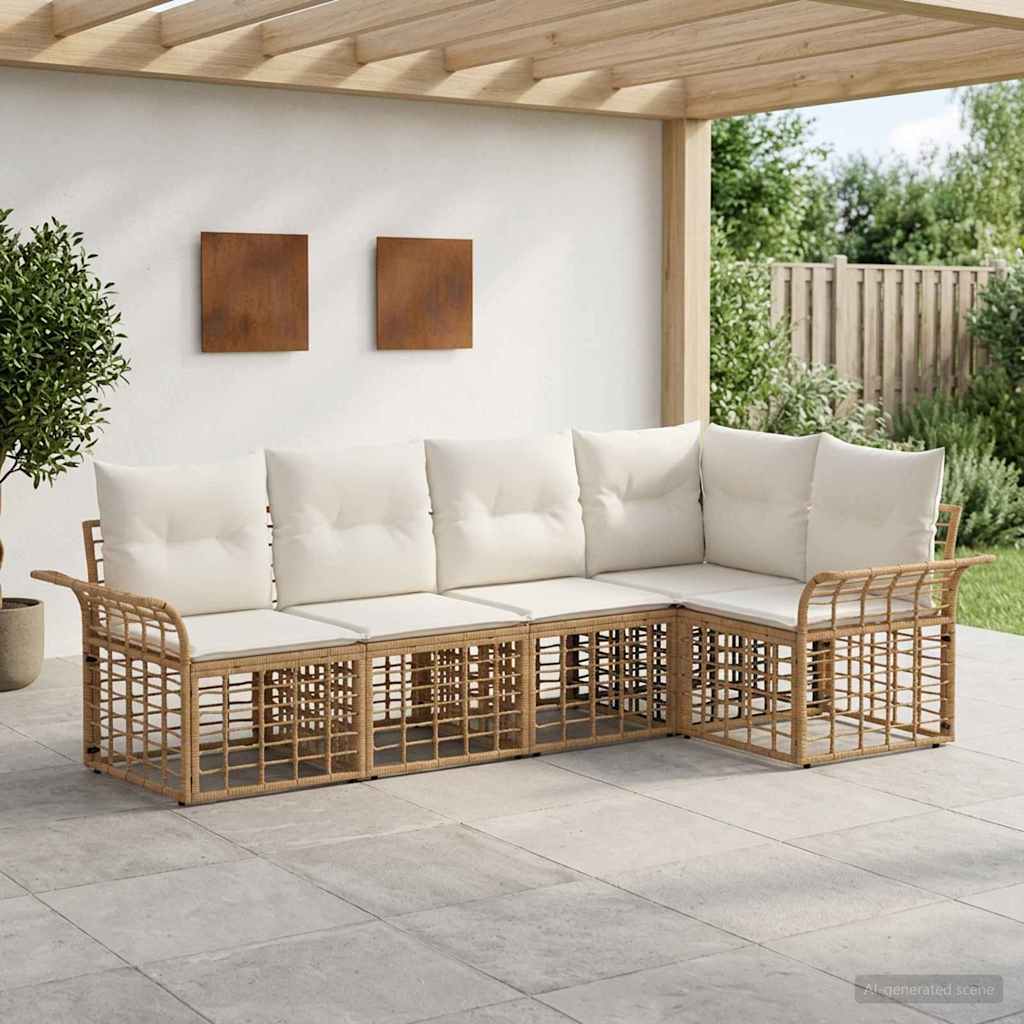 Buiten bankenset 5 pcs Natuurlijk en Crème Wit Polyester is nu te koop bij PeponiXL, paradijselijk wonen!