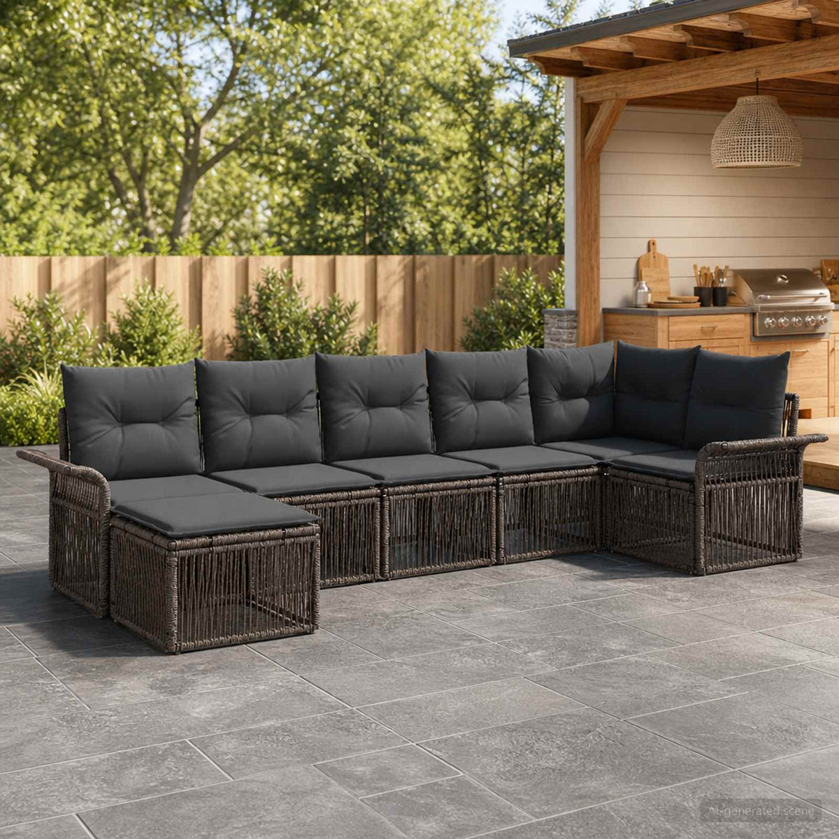 Tuinbankenset 7 pcs Grijs poly rattan is nu te koop bij PeponiXL, paradijselijk wonen!
