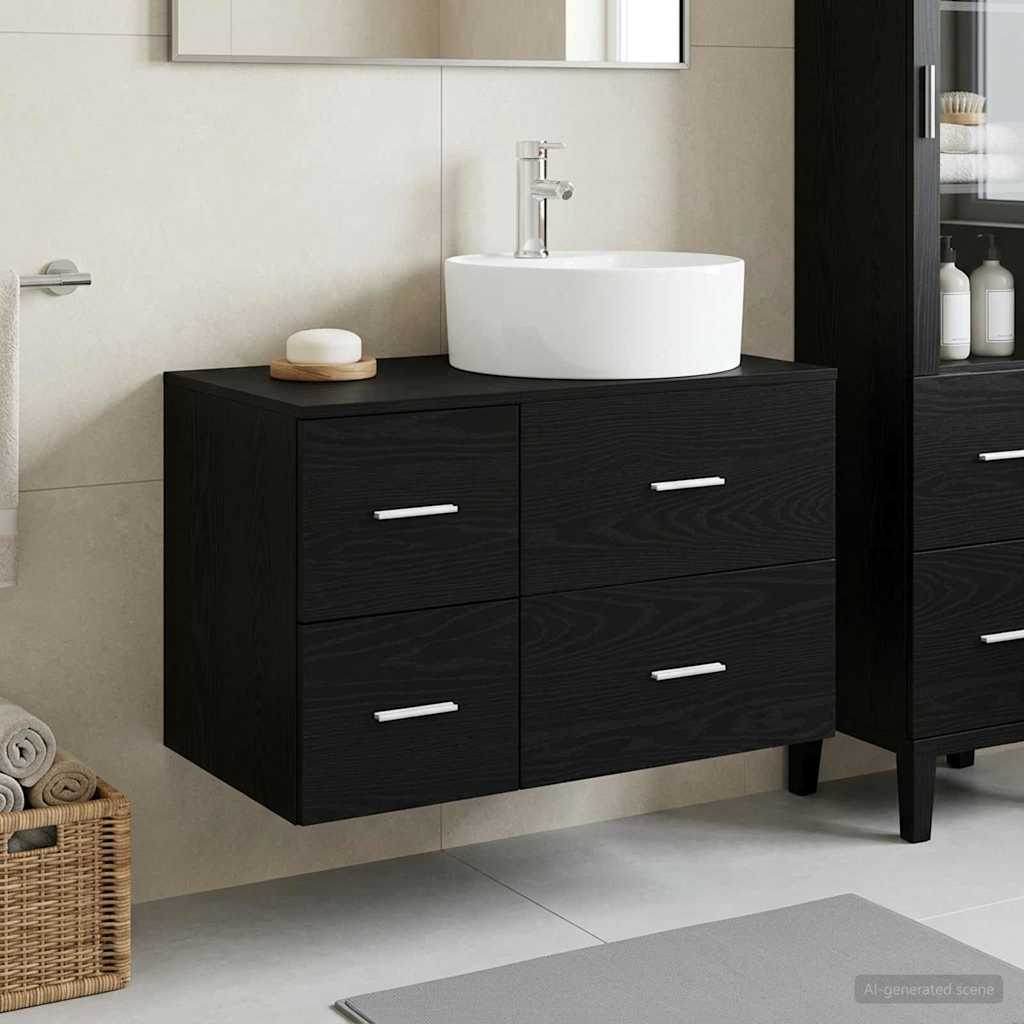 Badkamermeubelset 2 st Zwart eiken Bewerkt hout is nu te koop bij PeponiXL, paradijselijk wonen!