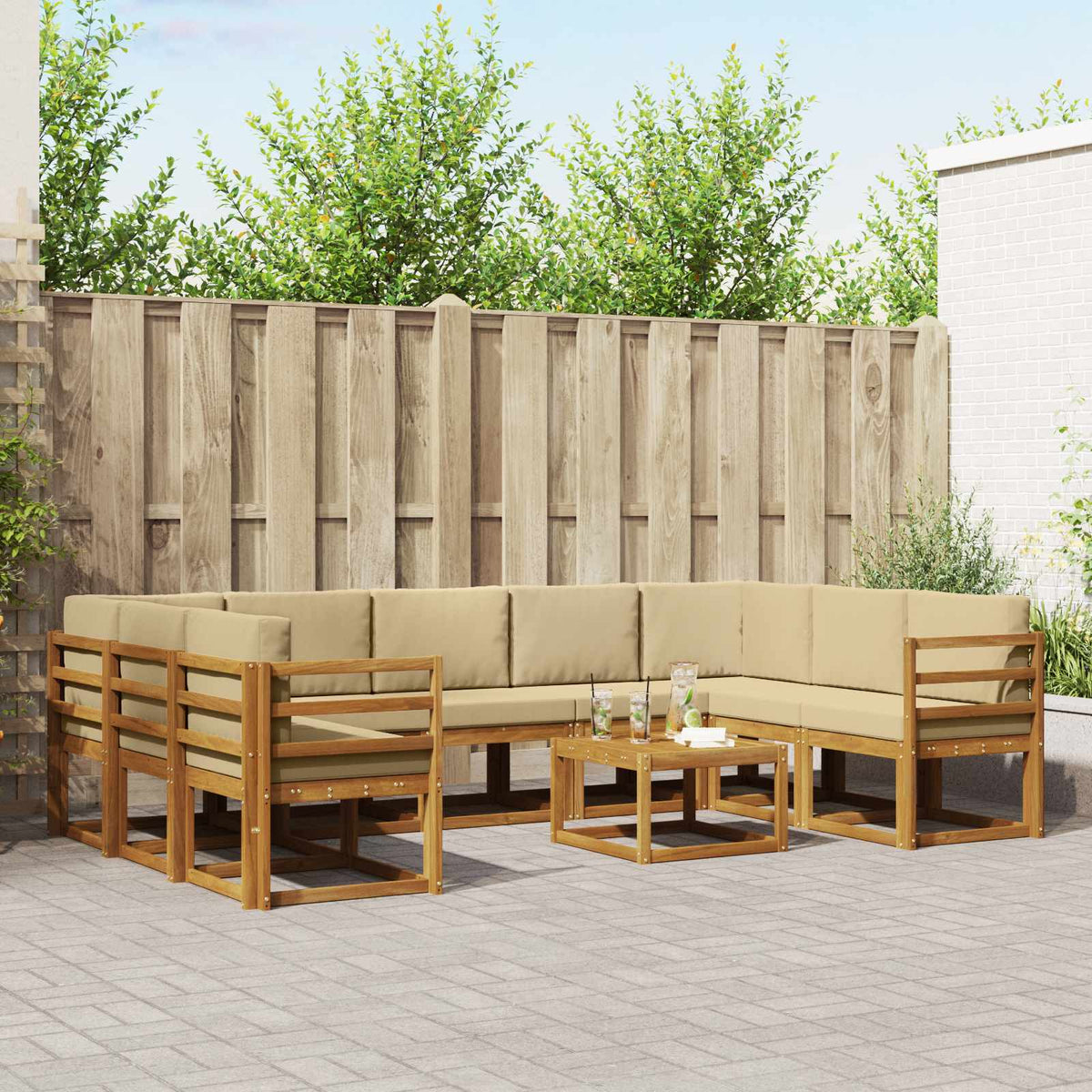 Buiten bankenset met kussen 10 pcs Natuurlijk en Beige is nu te koop bij PeponiXL, paradijselijk wonen!