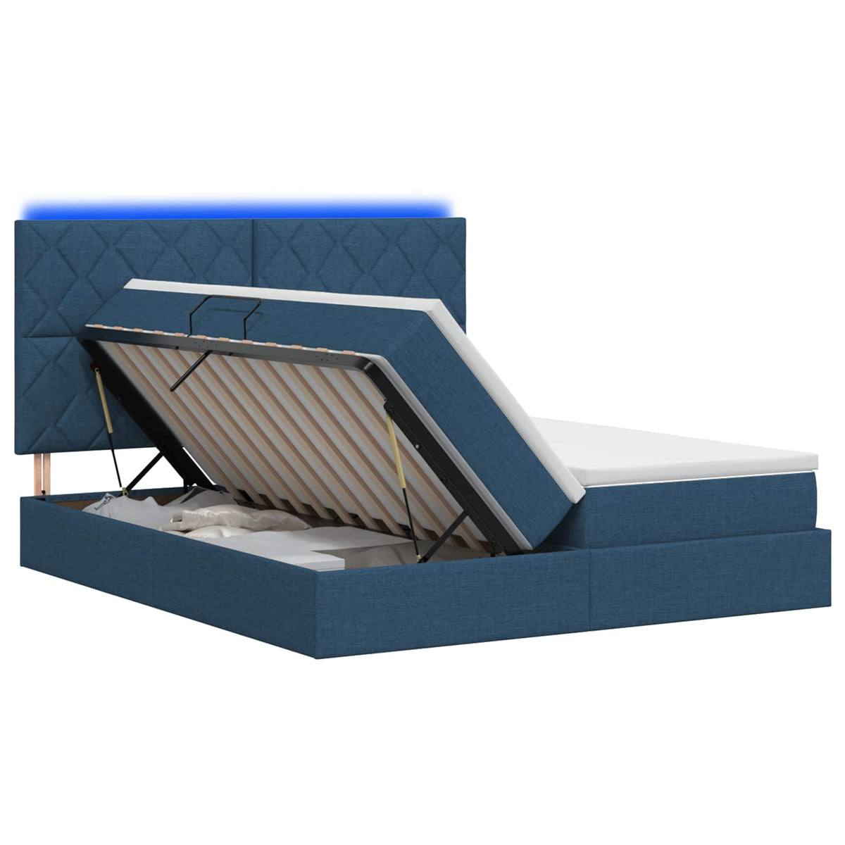 LED Opslagbed met Matras Blauw 200 x 200 cm Stof is nu te koop bij PeponiXL, paradijselijk wonen!