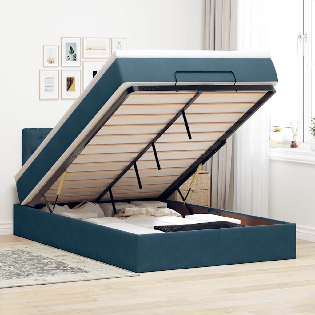 Bed poef met matras en LED's 120x190 cm fluweel donkerblauw is nu te koop bij PeponiXL, paradijselijk wonen!