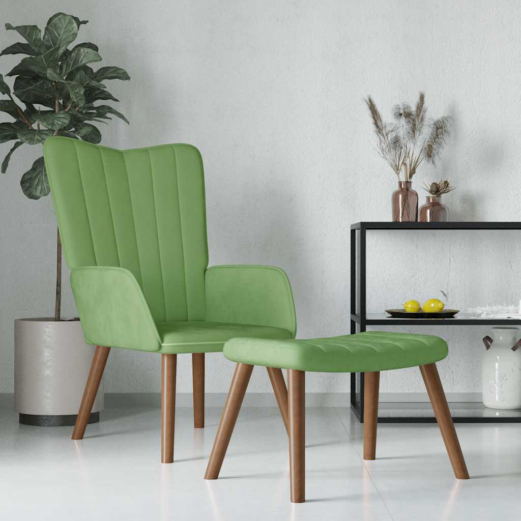 Relaxstoel met voetenbank fluweel lichtgroen is nu te koop bij PeponiXL, paradijselijk wonen!