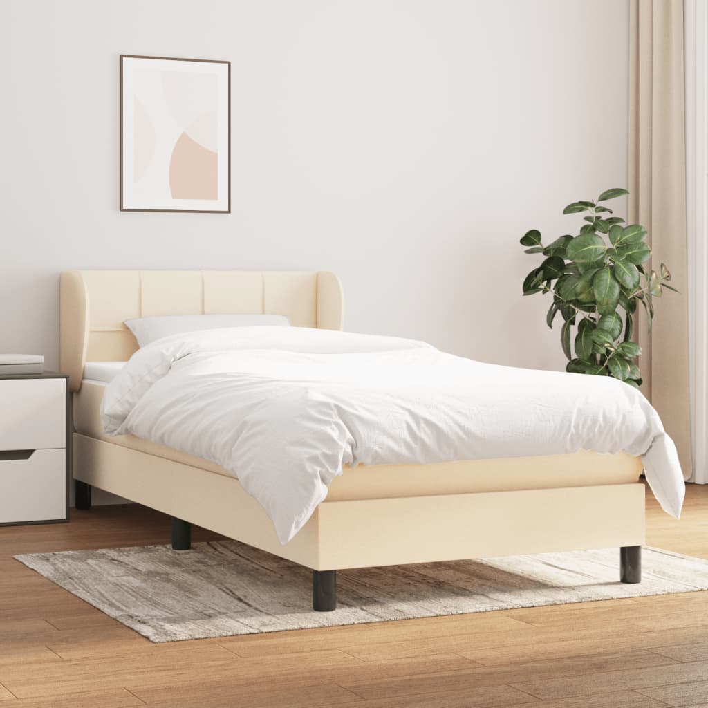Boxspring met matras stof crèmekleurig 90x200 cm is nu te koop bij PeponiXL, paradijselijk wonen!