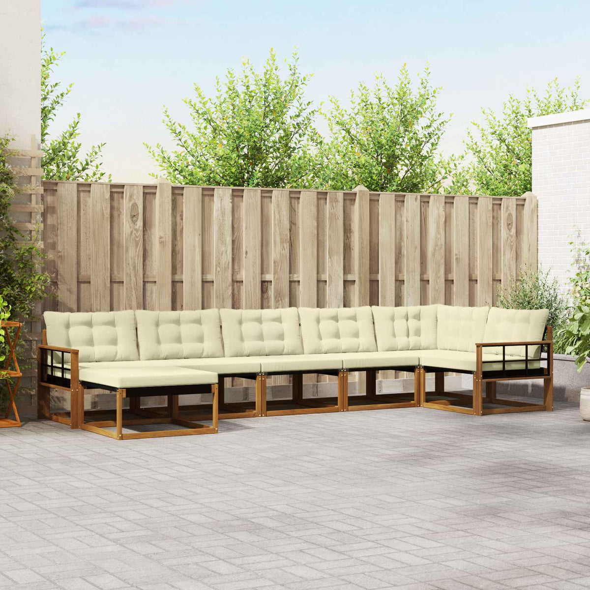 Buiten bankenset met kussen 7 pcs Natuurlijk en Crème is nu te koop bij PeponiXL, paradijselijk wonen!