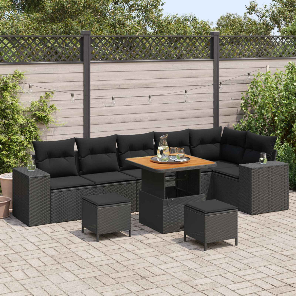 Tuin Sofa Set met kussen 9 pcs Zwart poly rattan is nu te koop bij PeponiXL, paradijselijk wonen!