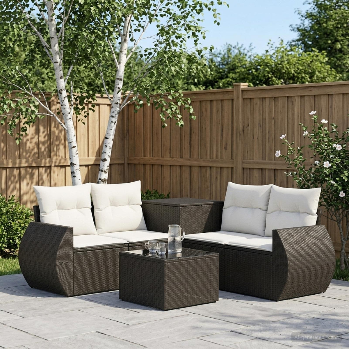 Bankstel 6 st Zwart en Cream Wit Poly Rattan en Staal is nu te koop bij PeponiXL, paradijselijk wonen!