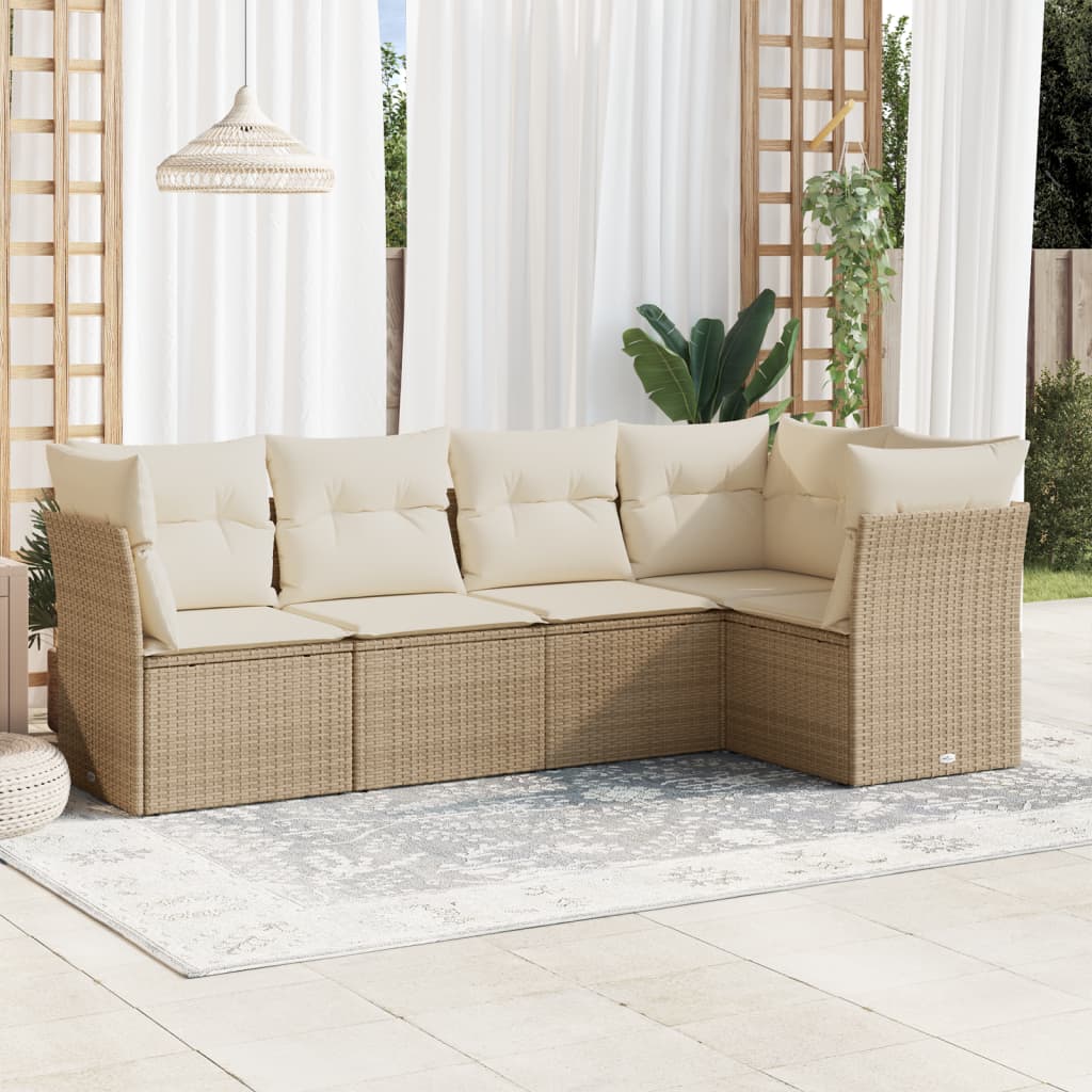 5-delige Loungeset met kussens poly rattan beige is nu te koop bij PeponiXL, paradijselijk wonen!