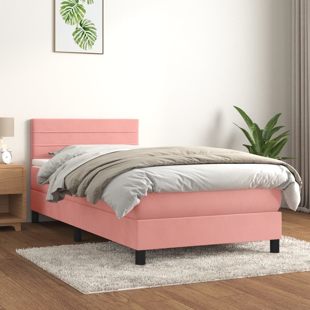 Boxspring met matras fluweel roze 90x190 cm is nu te koop bij PeponiXL, paradijselijk wonen!