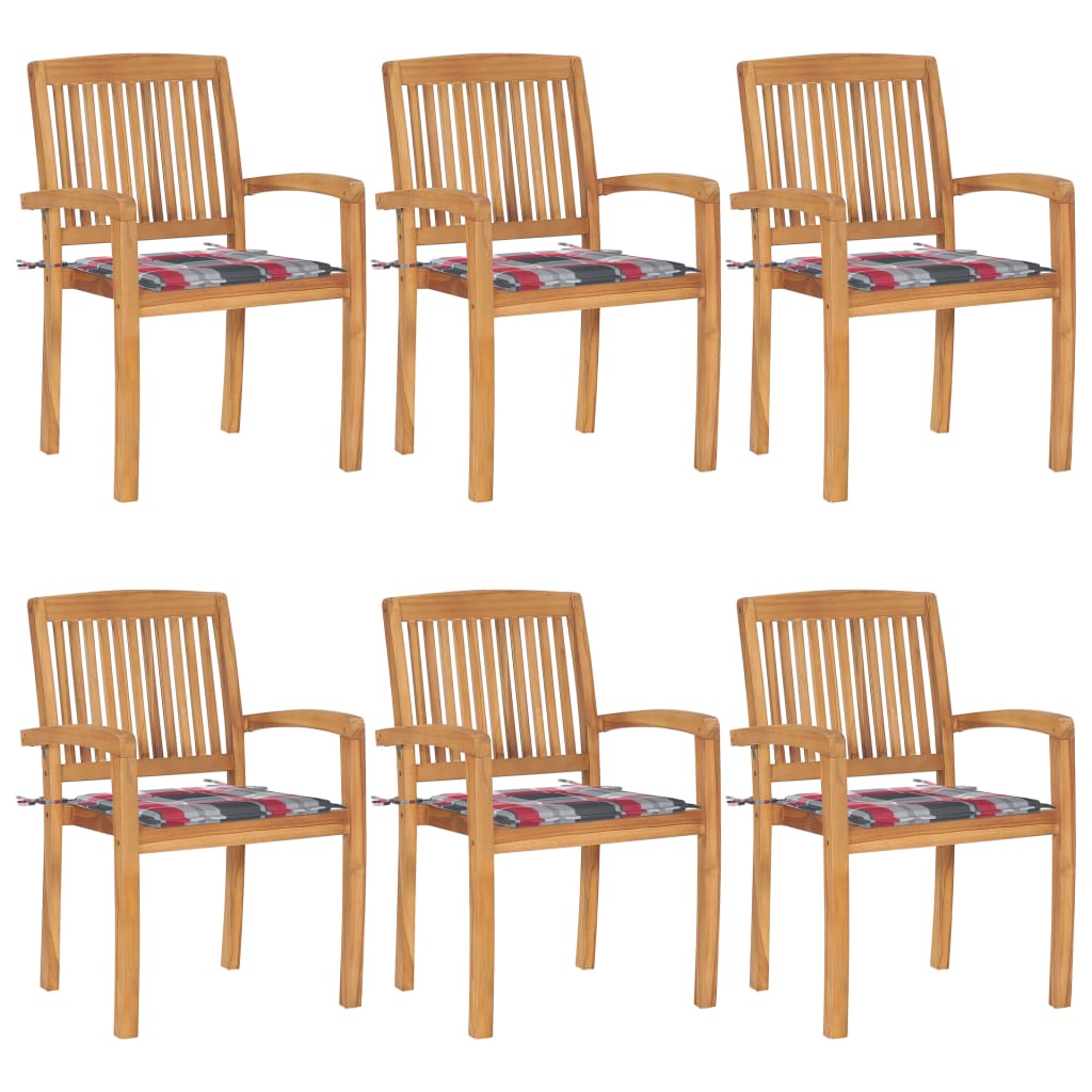 Tuinstoelen stapelbaar 6 st met kussens massief teakhout is nu te koop bij PeponiXL, paradijselijk wonen!