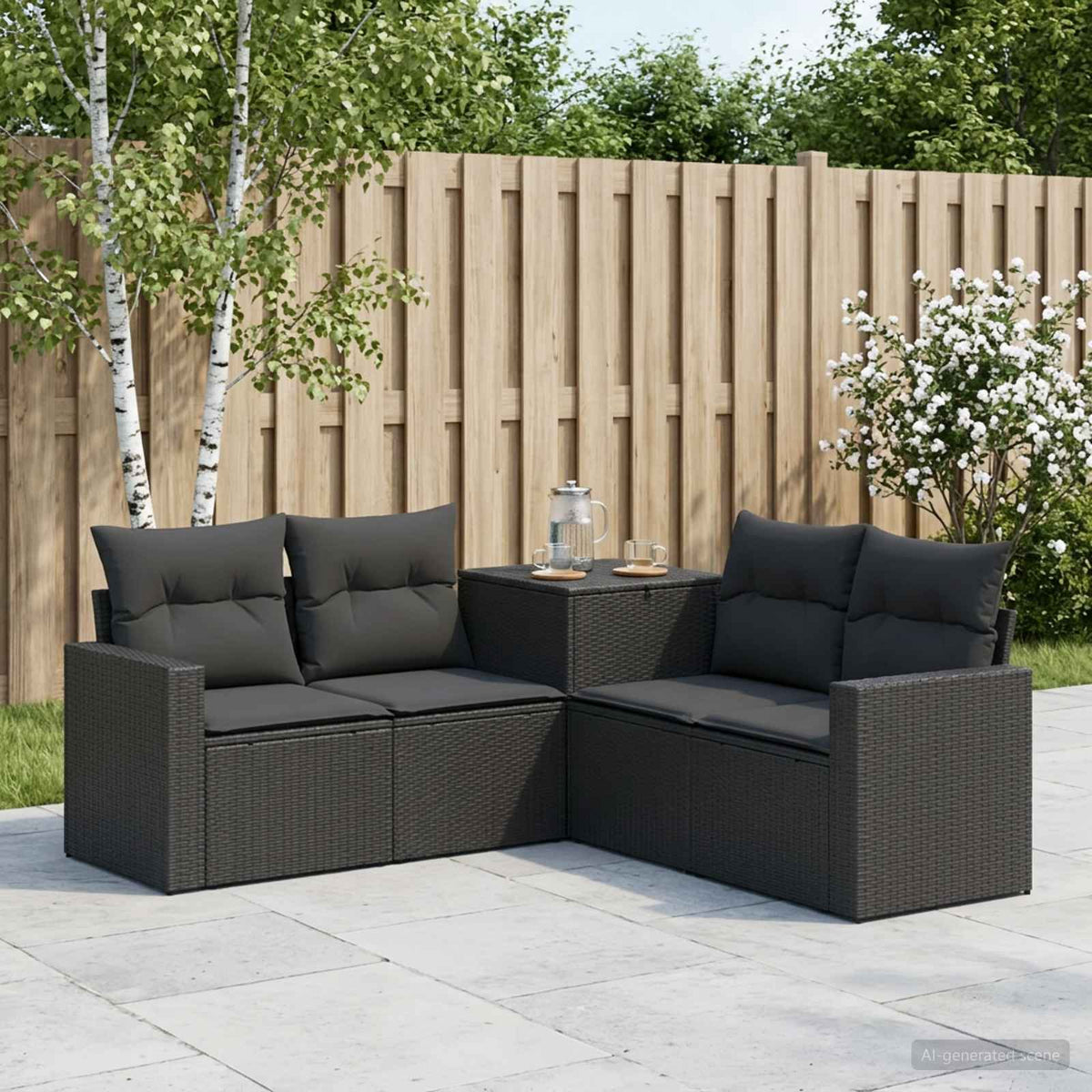 Bankstel 5 st Zwart Poly Rattan en Staal is nu te koop bij PeponiXL, paradijselijk wonen!