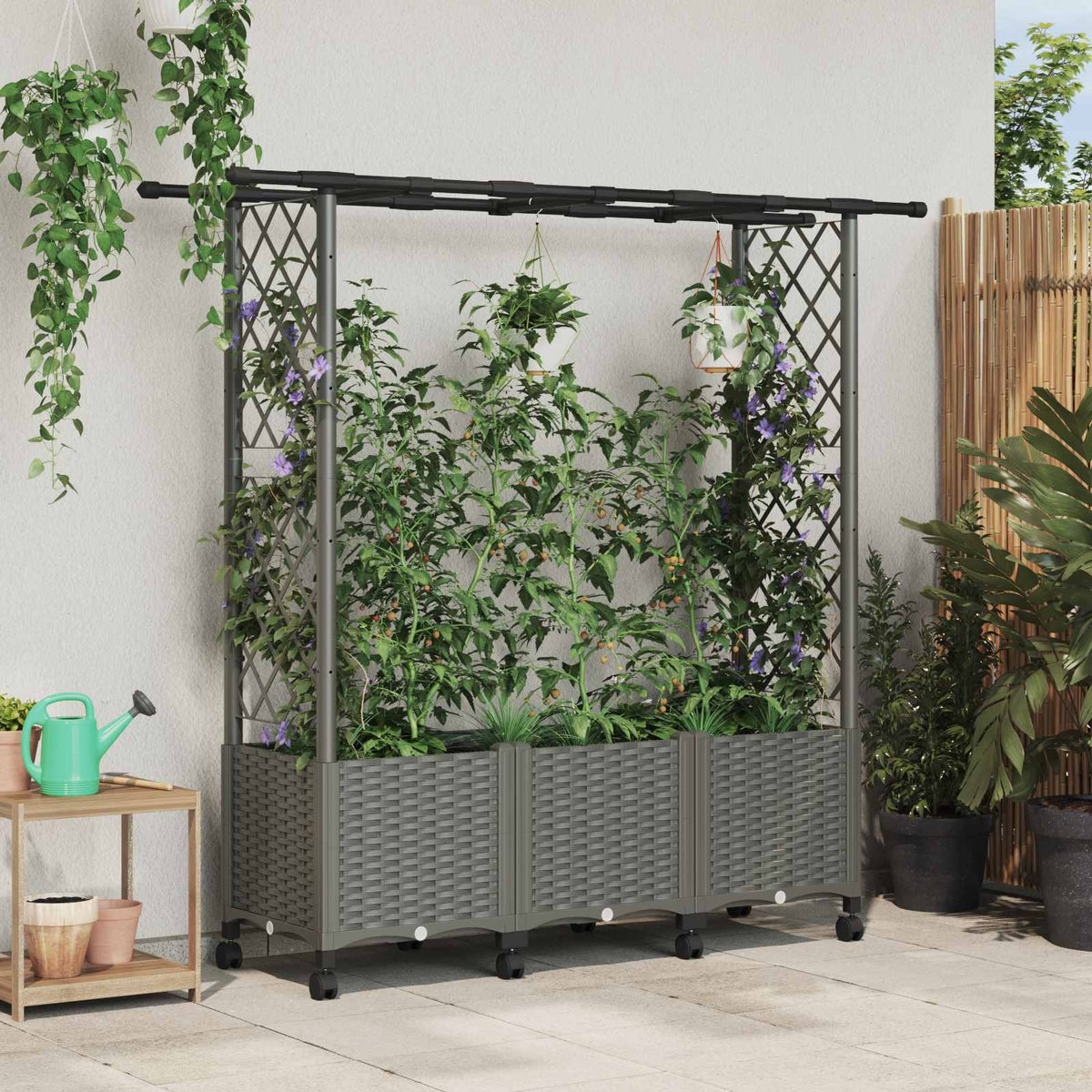 Verhoogd Bed met Trellis en Dak Lichtgrijs 162,5 x 40 x 142 cm is nu te koop bij PeponiXL, paradijselijk wonen!