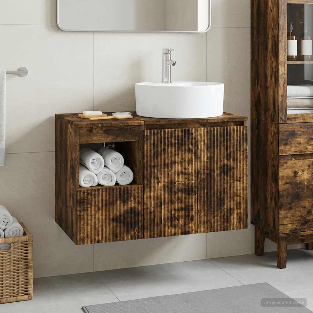 Badkamermeubelset 2 st Gerookt eiken Bewerkt hout is nu te koop bij PeponiXL, paradijselijk wonen!
