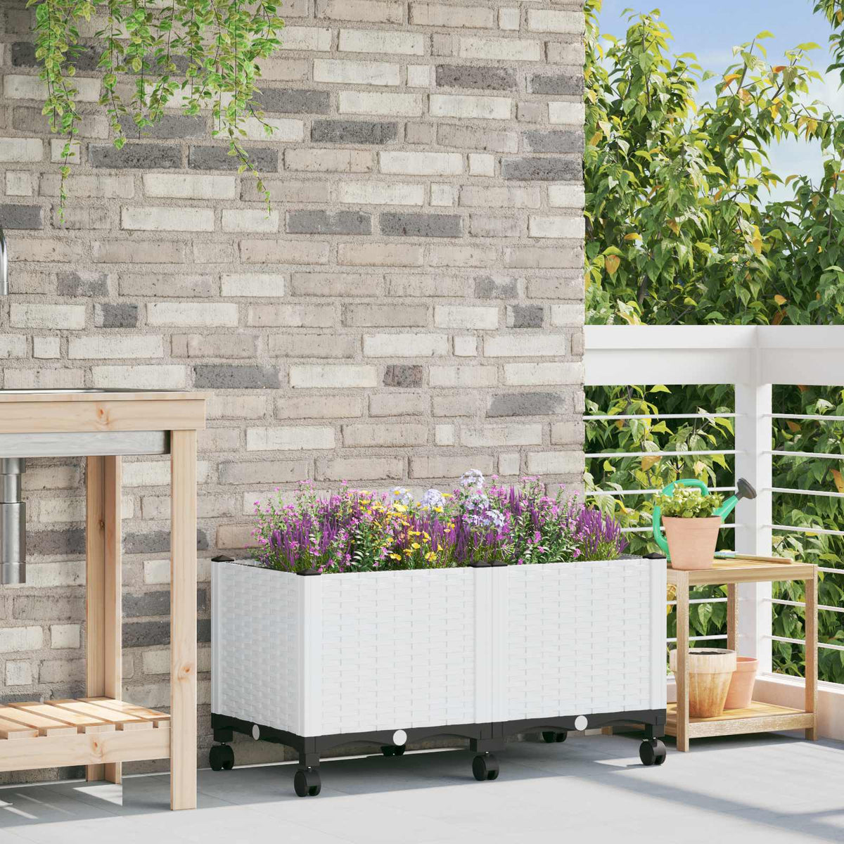 Tuinschaal met wielen Wit 80 x 40 x 48 cm PP is nu te koop bij PeponiXL, paradijselijk wonen!