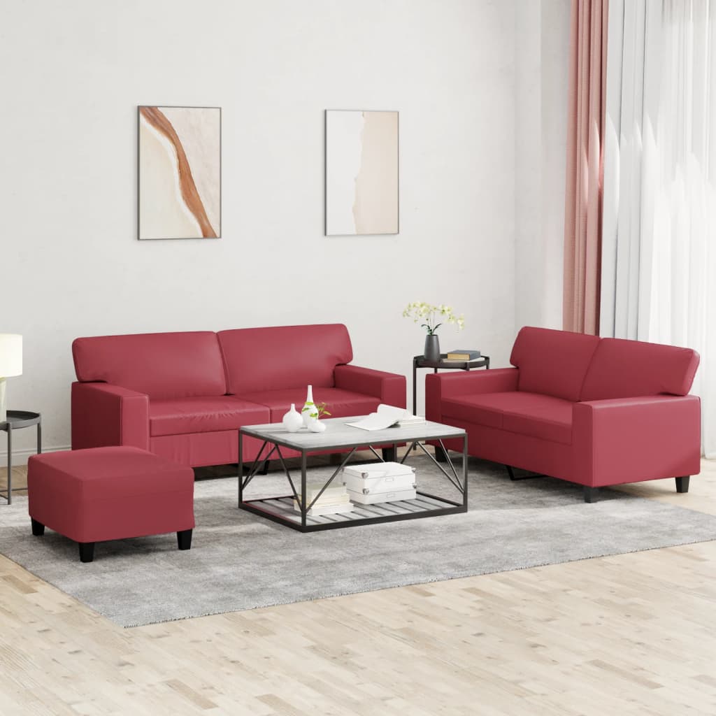 3-delige Loungeset kunstleer wijnrood is nu te koop bij PeponiXL, paradijselijk wonen!