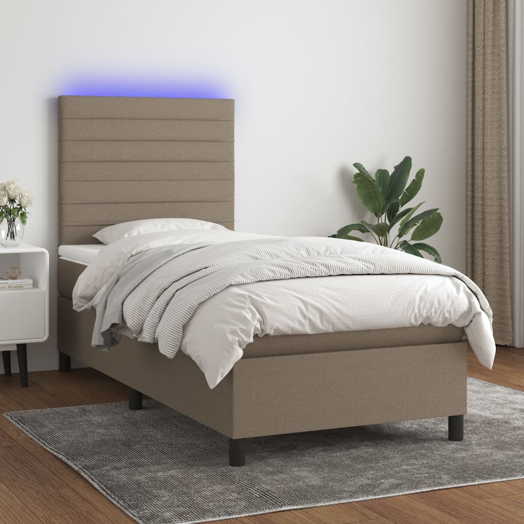 Boxspring met matras en LED stof taupe 100x200 cm is nu te koop bij PeponiXL, paradijselijk wonen!